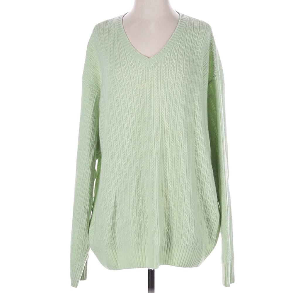 Loro Piana 100% Cashmere oversized Ribbed V-neck Sweater IT 54 XXL Mint‎ green